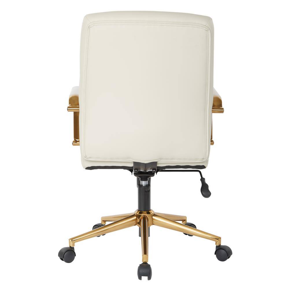 Baldwin Cream Faux Leather Swivel Task Chair with Gold Accents