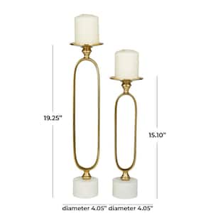 Gold Aluminum Paper Clip Pillar Candle Holder with Marble Base (Set of 2)