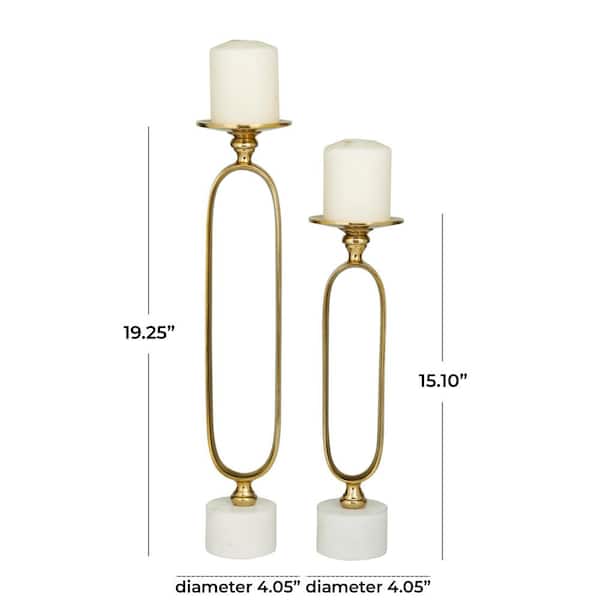 Gold Aluminum Paper Clip Pillar Candle Holder with Marble Base (Set of 2)