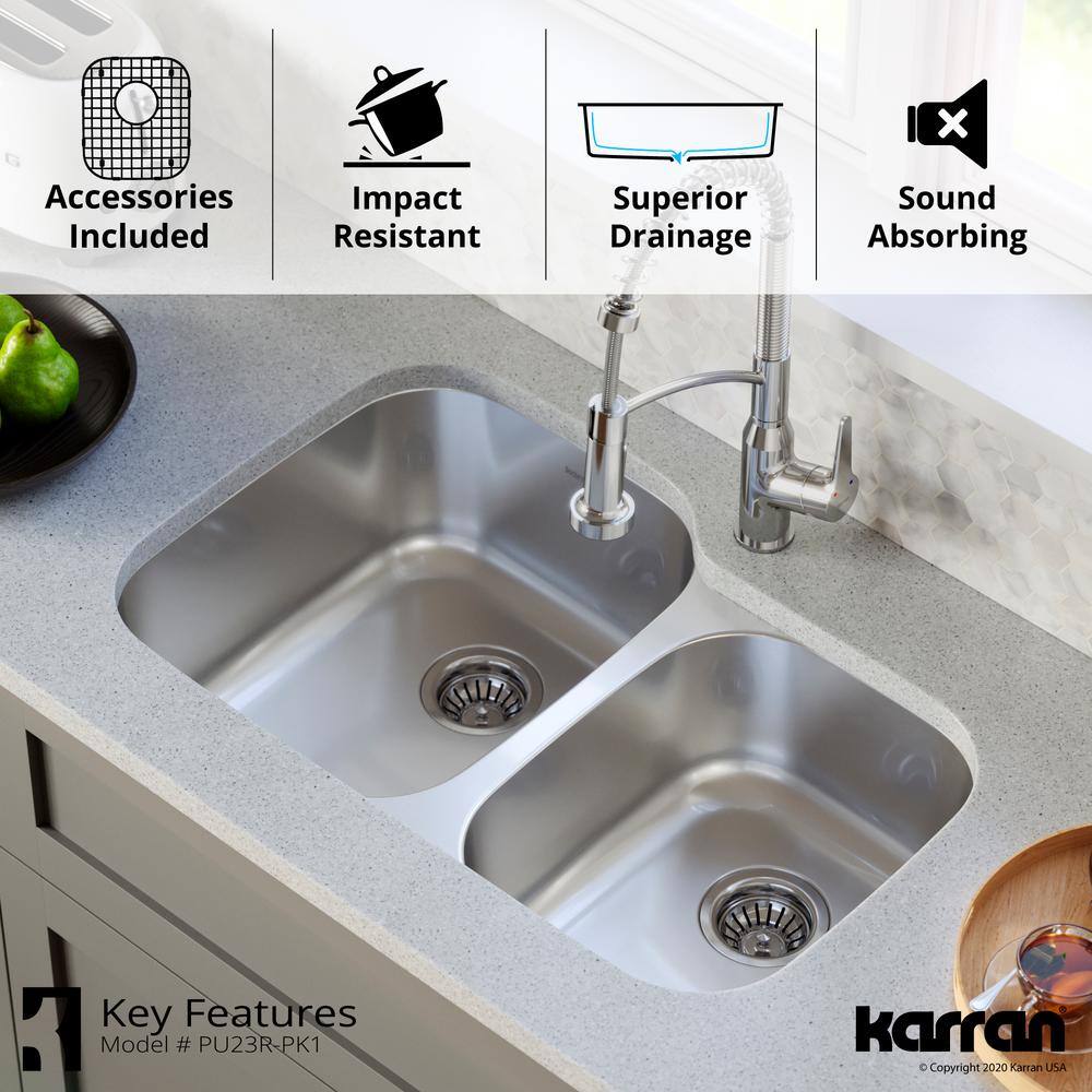 Stainless Steel 31.5'' Double Bowl Undermount Kitchen Sink Kit