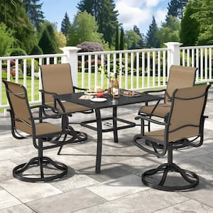 5-Piece Patio Dining Set with a 37 in. Square Metal Table and 4 Rotating Dining Chairs Outdoor Dining Ensemble