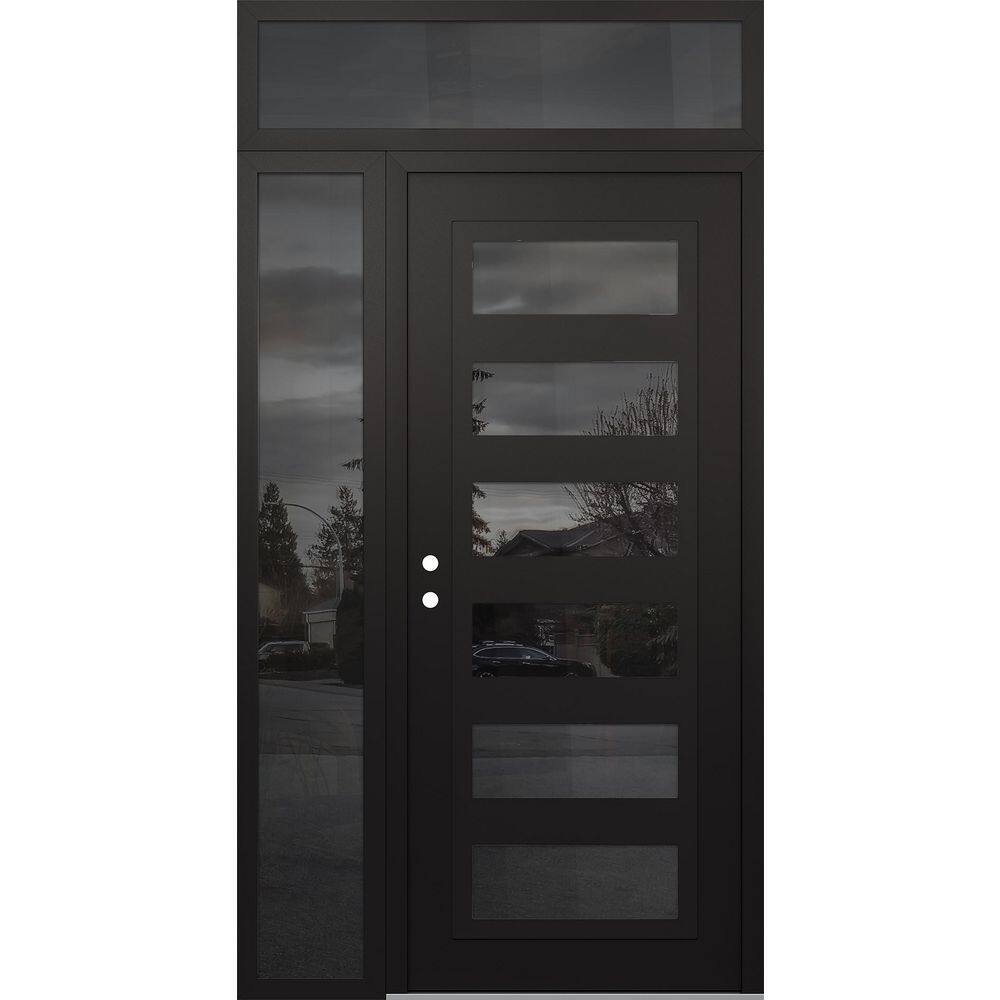 C9 50 in. x 96 in. Black P Right-Hand/Inswing Mirrored Glass Black/Black Sidelite Plus Transom Steel Prehung Front Door price history on PriceWatchPro