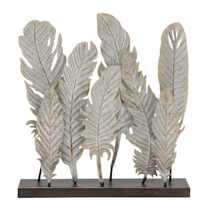 Gray Metal Feathers Bird Sculpture