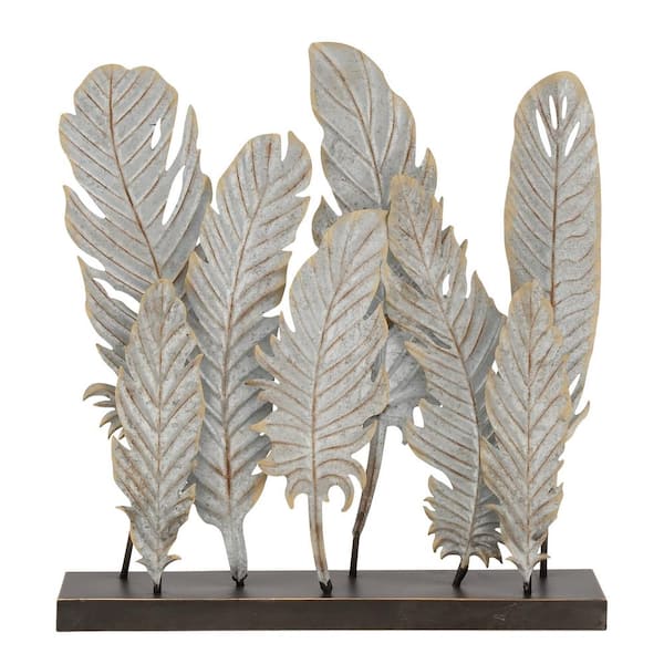 Litton Lane Gray Metal Feathers Bird Sculpture