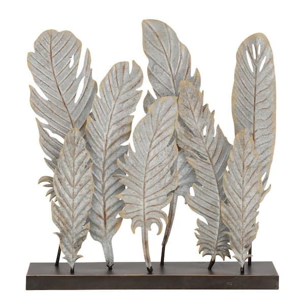 Litton Lane 5 in. x 21 in. Gray Metal Feathers Bird Sculpture