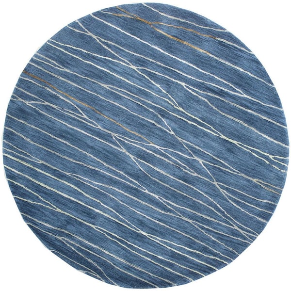 BASHIAN Greenwich Azure 6 ft. Round Abstract Contemporary Area Rug