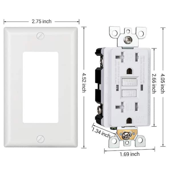 20A GFCI Outlet Receptacle Self-Test 2-Pack with LED Indicator, Wall plate Included, White