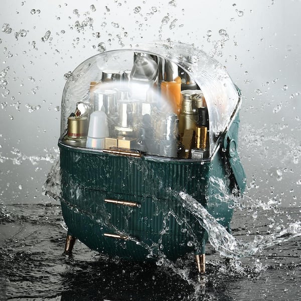 11.4 in. x 8.1 in. x 14.4 in. White Makeup Organizer, Skincare Desk Organizer with 2 Drawers and Transparent Cover