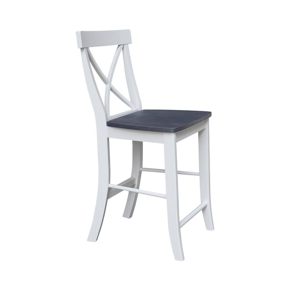 Elegant X-Back Solid Parawood Counter Stool, White and Heather Gray