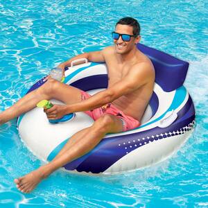 Blue/White PVC Motorized Battery Powered Inflatable Pool Cruiser Float for Teens/Adults