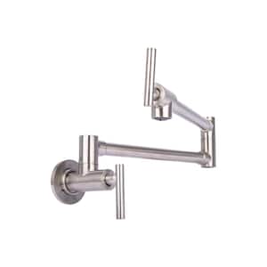 Contemporary Wall Mount Pot Filler with 2-Handle in Brushed Nickel