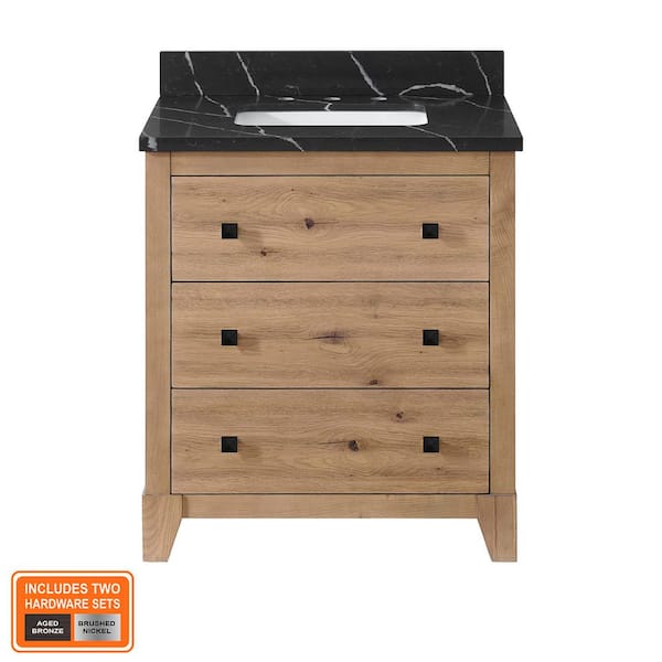 Burwood 30 in. Single Sink Freestanding Bathroom Vanity in Seadrift with Black Marquina Quartz Top (Assembled)