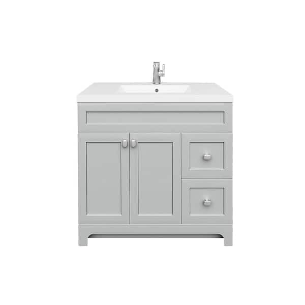 Cutler Kitchen and Bath Daisy 36 in. W x 21 in. D x 36 in. H S/Sink Free Standing Bath Vanity in Canadian Gray with Cultured Marble Top in White