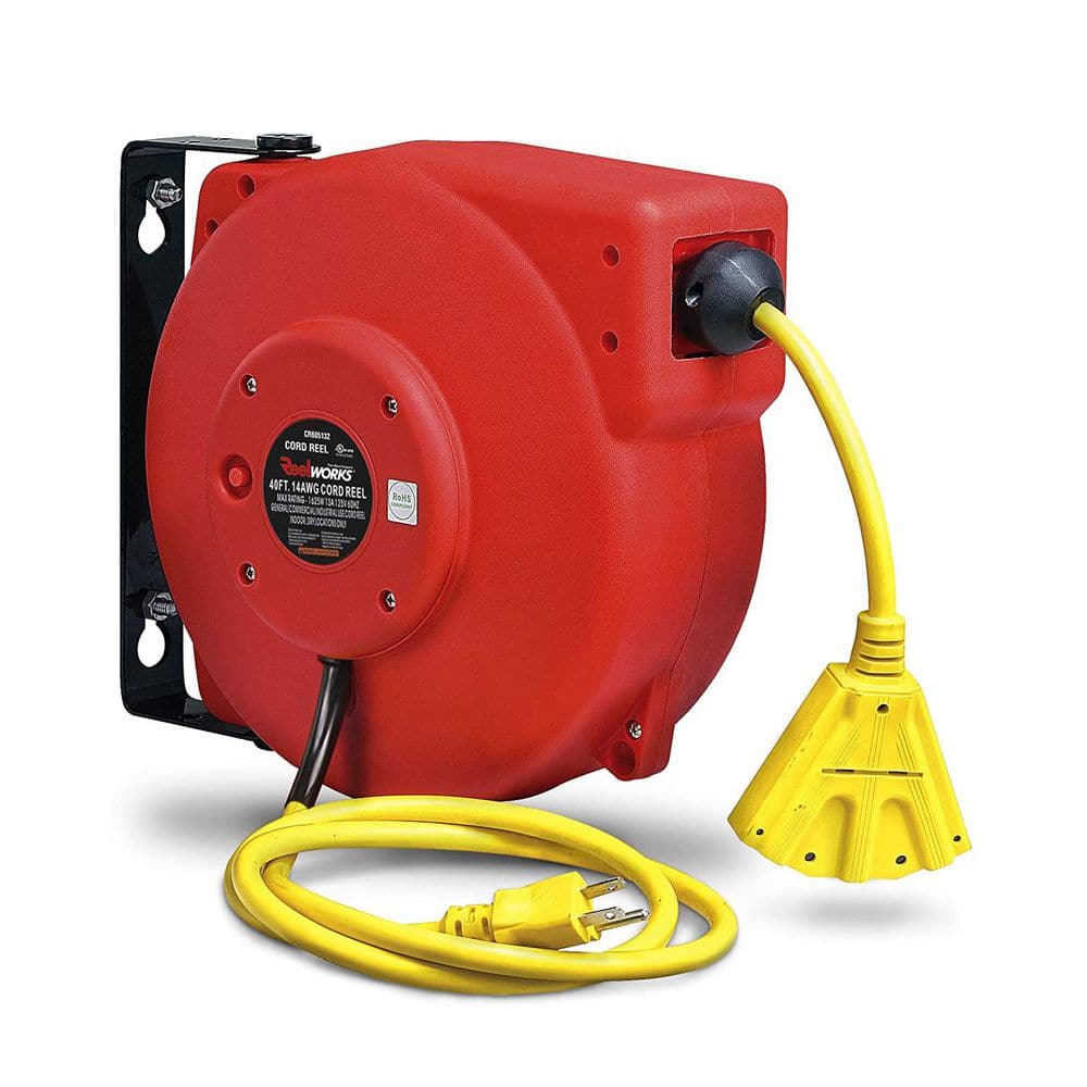 40 ft. 14/3 13 Amp Retractable Extension Cord Reel with 3-Grounded Outlets and Tri-Tap End price history on PriceWatchPro