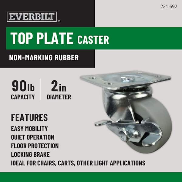 2 in. Gray Rubber Like TPR and Steel Swivel Plate Caster with Locking Brake and 90 lb. Load Rating