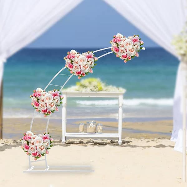 78.8 in. x 31.5 in. White Metal Crescent Moon Wedding Arch Stand Curved  Flower Balloon Frame Arbor
