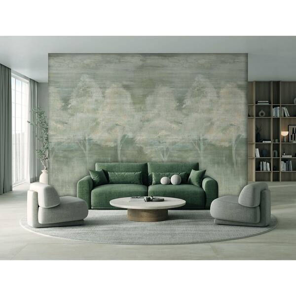 Iceberg Green & Bauhaus Tan Screen Printed Forest Edge Print Non Woven Non-Pasted Textured Mural 47 Sq. Ft.