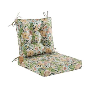 Outdoor Deep Seat Cushions Set With Tie, Extra Thick Seat:24"Lx24"Wx4"H, Tufted Low Back 22"Lx24"Wx6"H, Green Leaves