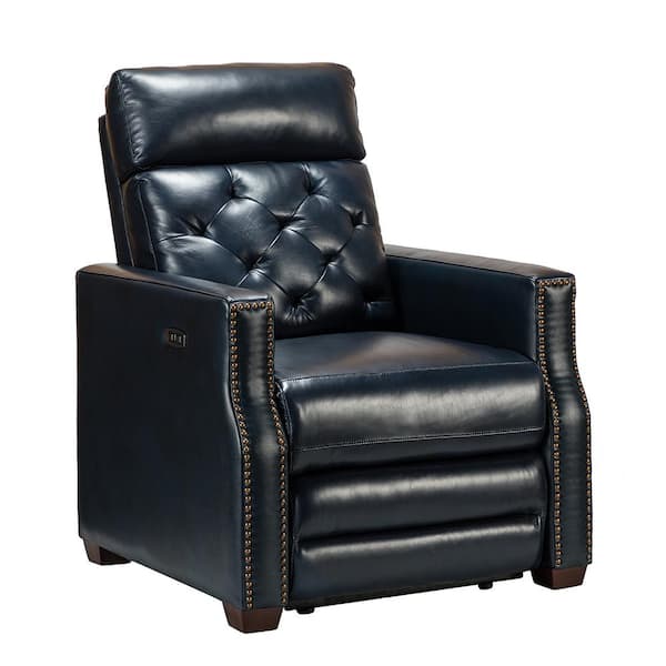 JAYDEN CREATION Octavio 31.50"Wide Navy Genuine Leather Power Recliner with Nailhead Trim and USB Port