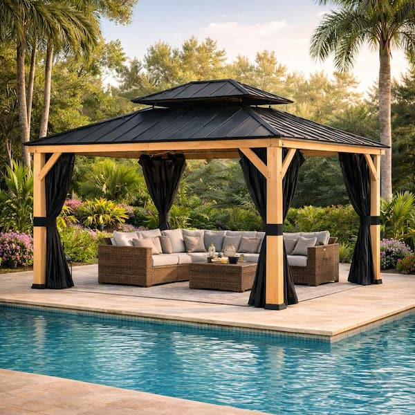 Gardenbee 13 ft. x 11 ft. Outdoor Patio Wood Frame Gazebo with