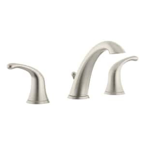 Minimalist 8 in. Widespread 2-Handle Bathroom Faucet with Drain Assembly in Brushed Nickel