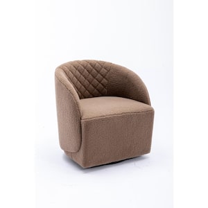25.2 in. W x 25.2 in. D x 28 in. H Brown Linen Cabinet with Teddy Fabric Swivel Accent Armchair for Bedroom