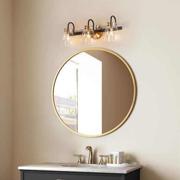 Modern Bathroom Vanity Light, 3-Light Gold and Black Wall Sconce with Clear Glass Shades