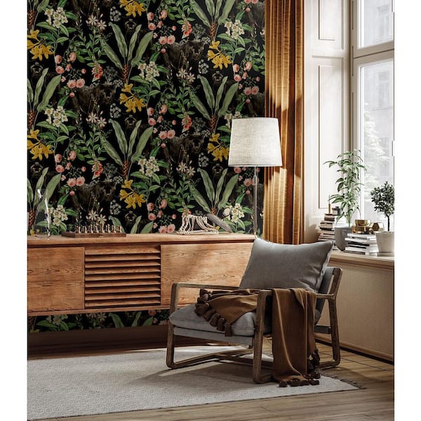 30.75 sq. ft. Onyx Panther Jungle Vinyl Peel and Stick Wallpaper Roll