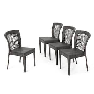 Jaylah Multi-Brown Stackable Faux Rattan Outdoor Patio Dining Chair (4-Pack)