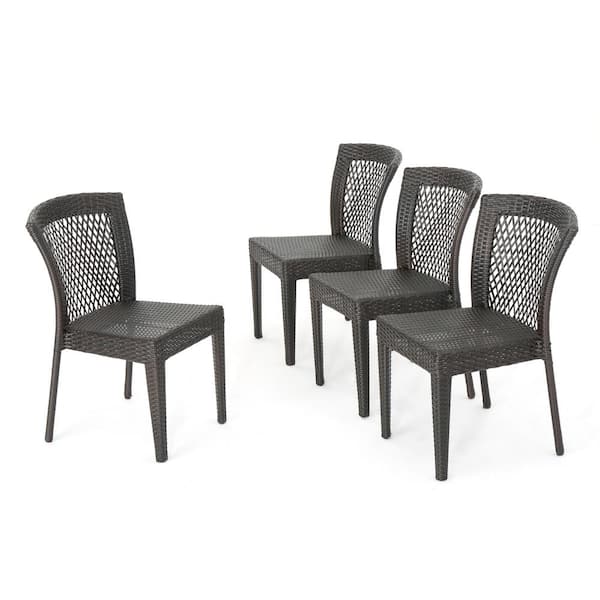 Jaylah Multi-Brown Stackable Faux Rattan Outdoor Patio Dining Chair (4-Pack)