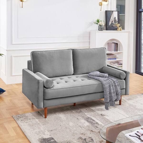 Linen Fabric Loveseat High Resilience Sofa Couch with 2 Bolster