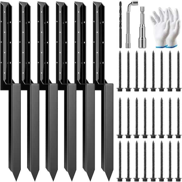 VIVOSUN 33.5 in. Steel Ground Spike with Gloves for Repairing Tilted or Broken Wood Post (6-Pack)