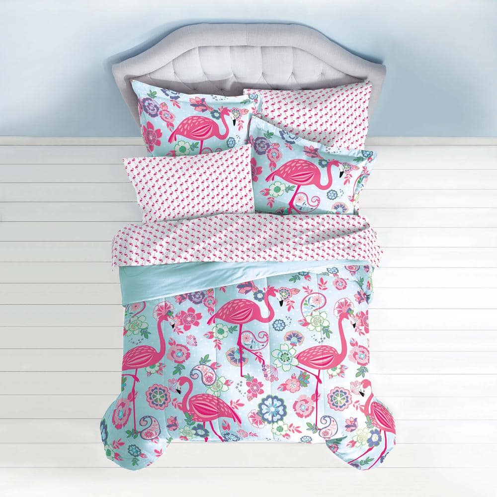 Twin Pink Flamingo Microfiber Reversible Bed in a Bag Set