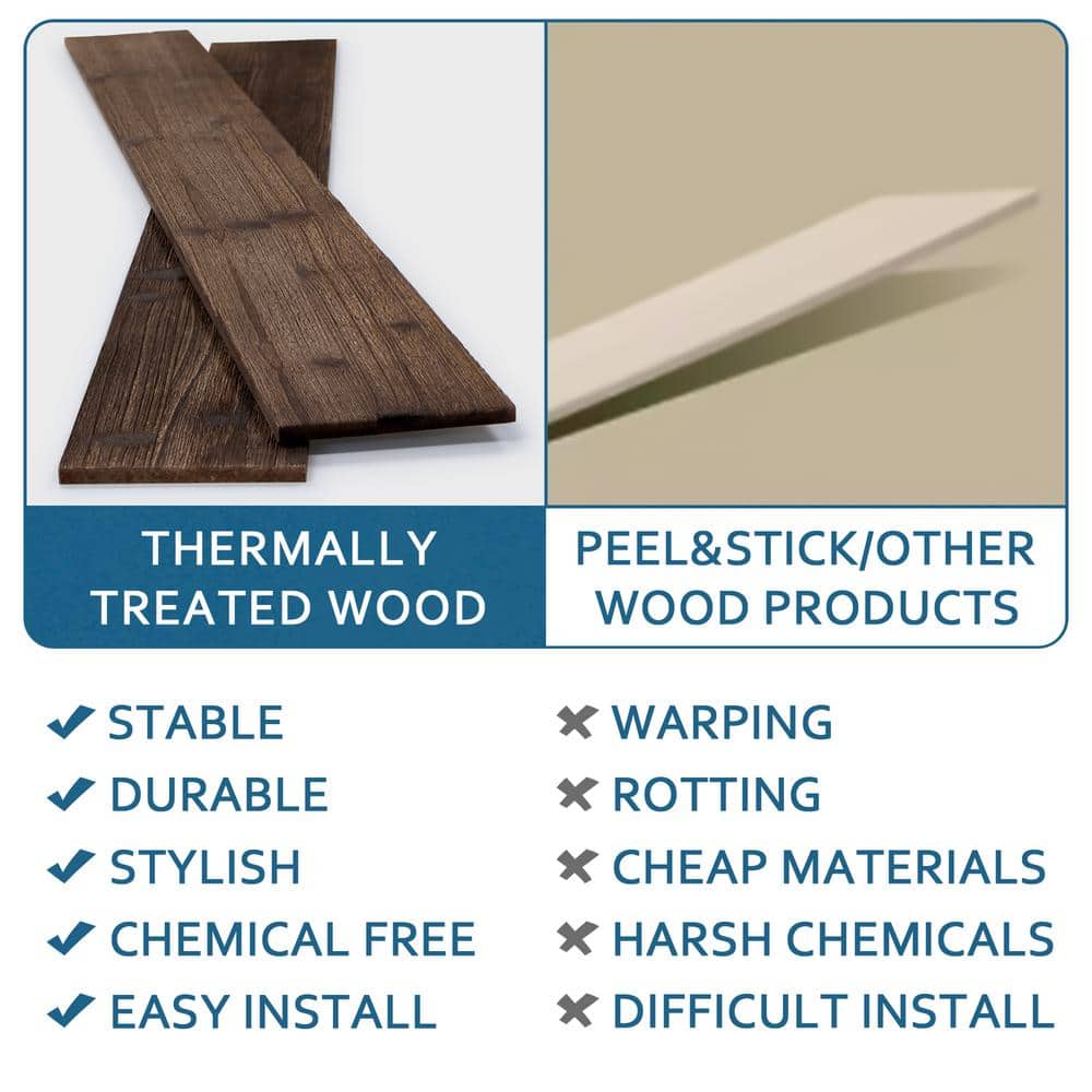 47.25" Brown Pine Wood Decorative Wall Paneling Planks