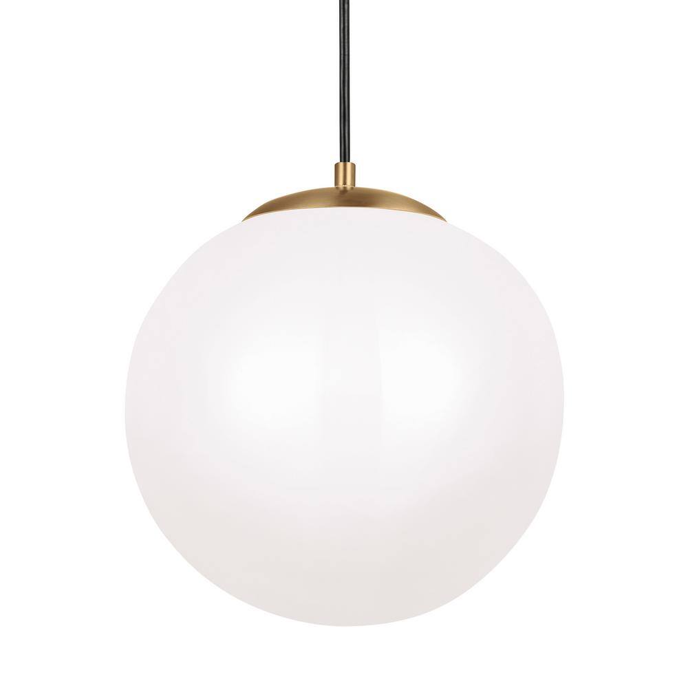 Leo Satin Bronze 14" LED Globe Pendant with White Glass Shade