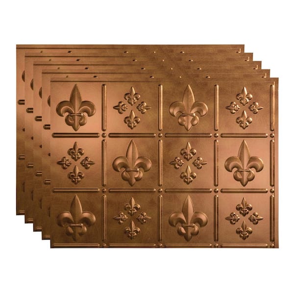 Fasade 18.25 in. x 24.25 in. Fleur-de-lis Vinyl Backsplash Panel in Antique Bronze (5-Pack)