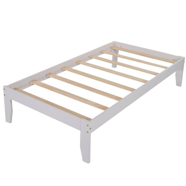 White Twin Platform Bed With Pine Wood, Pine Twin Xl Bed Frame