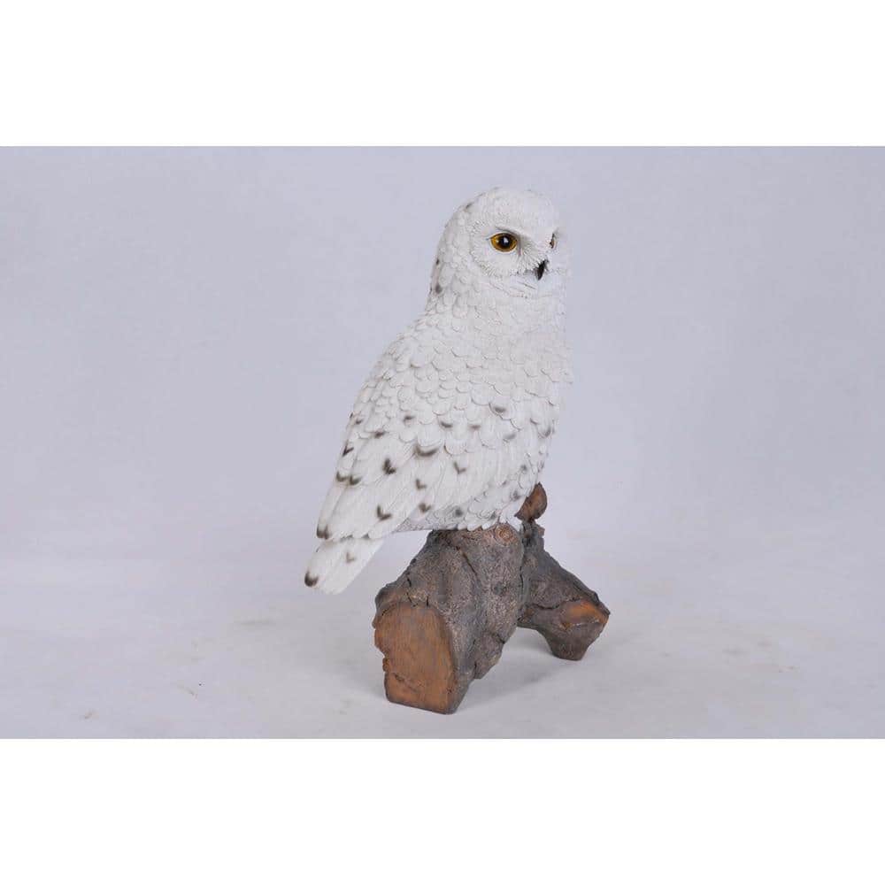 White Snowy Owl on Stump Polyresin Garden Statue