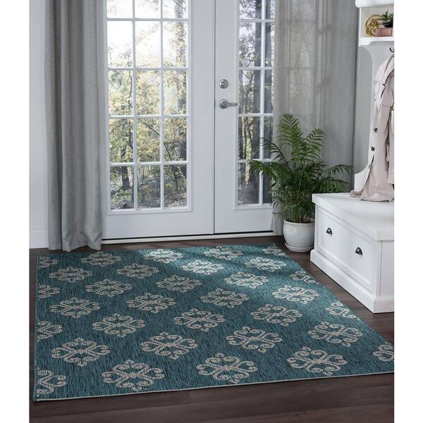Veranda Geometric Teal 8 ft. x 10 ft. Indoor/Outdoor Area Rug