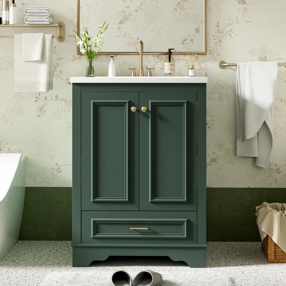 24in. Freestanding Single Sink Green Bath Vanity with White Ceramic Top price history on PriceWatchPro