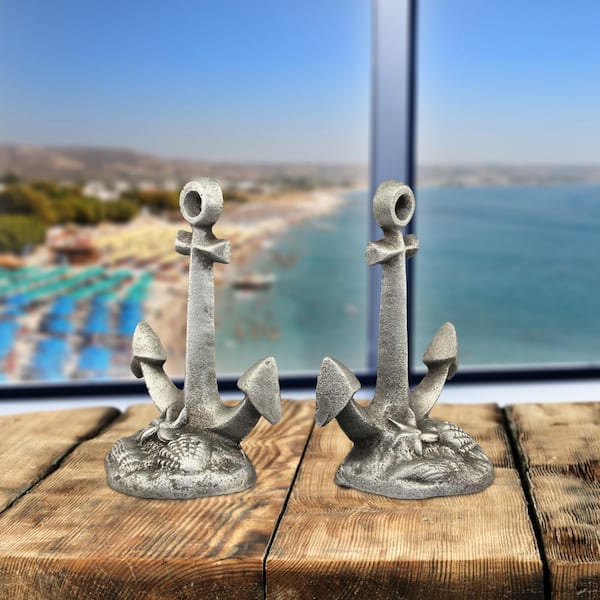 Stonebriar Collection Pewter Cast Iron Anchor Bookends (Set of 2)