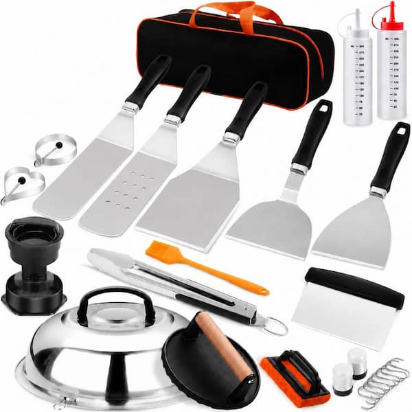 27 Pieces Stainless Steel Griddle Accessories Kit with Enlarged Spatula, Basting Cover, Burger Press Set