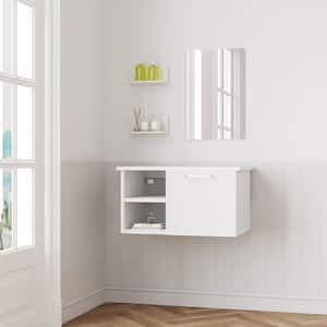28 in. W x 18.5 in. D x 16 in. H Bath Vanity Cabinet with Solid Surface Vanity Top with Mirror in White