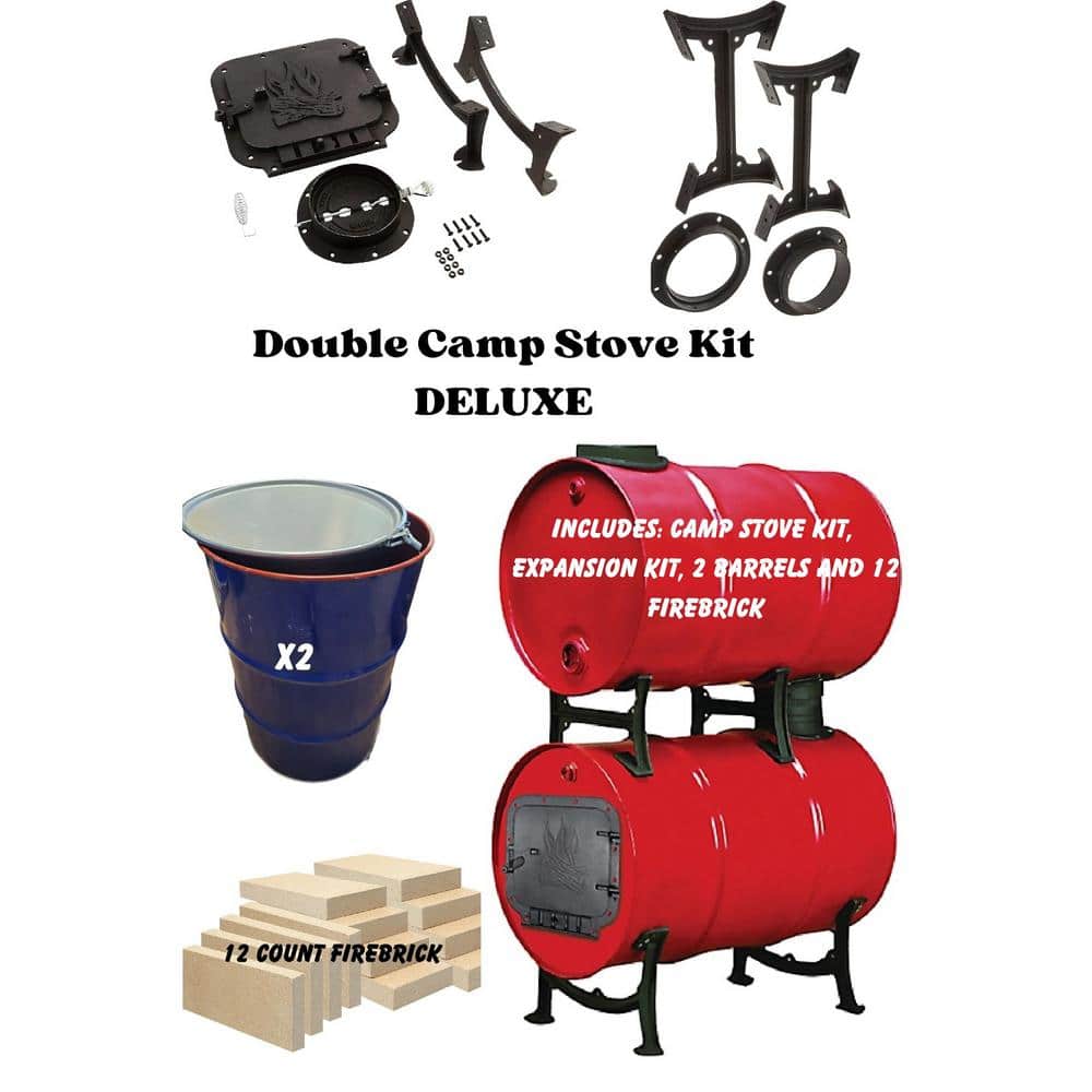 Double Camp Stove Kit w/2 Barrels and 12 Firebrick