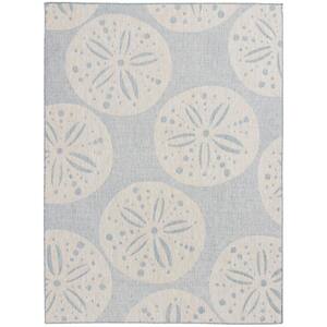 Blue 6 ft. x 9 ft. Coastal Sand Dollar Indoor/Outdoor Patio Area Rug
