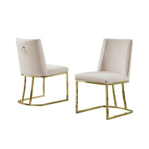 Will Beige Velvet Gold Chrome Legs Chairs (Set of 2)