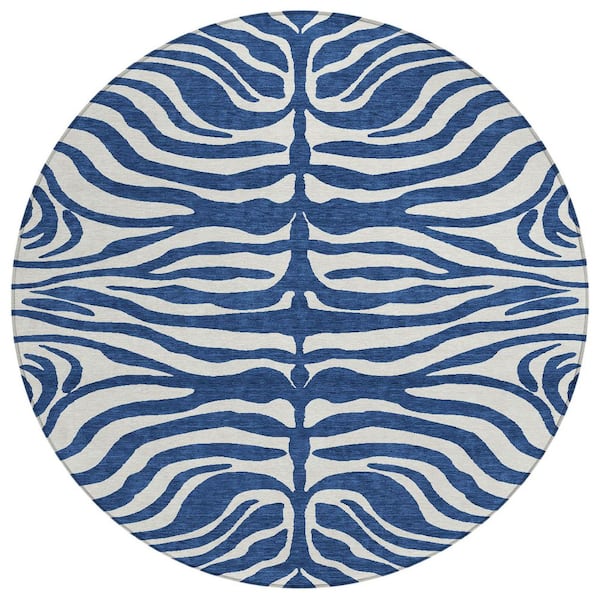 Chantille Machine Washable Indoor/Outdoor Abstract ACN1042 Navy 8 ft. x 8 ft. Area Rug