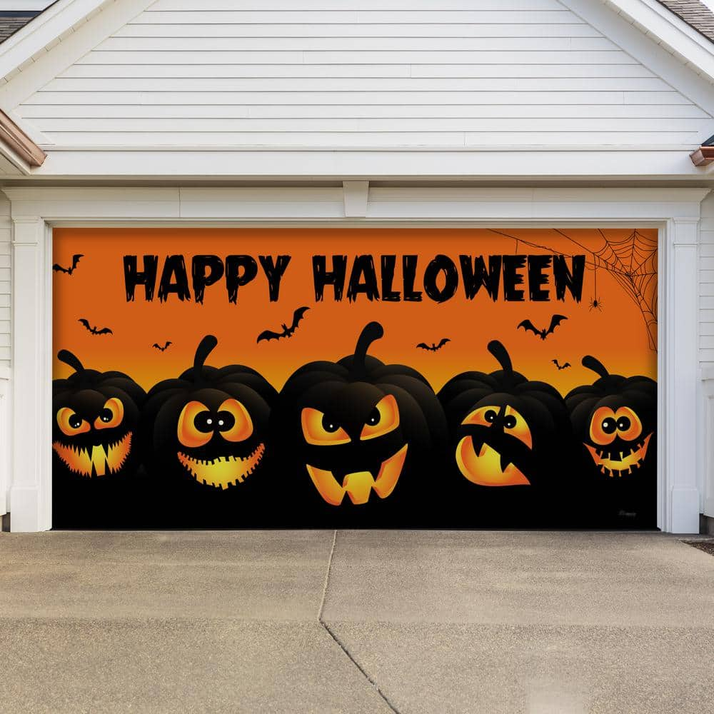 My Door Decor 7 ft. x 16 ft. Happy Halloween Jack-O-Lanterns Garage Door Decor Mural for Double Car Garage Car Garage