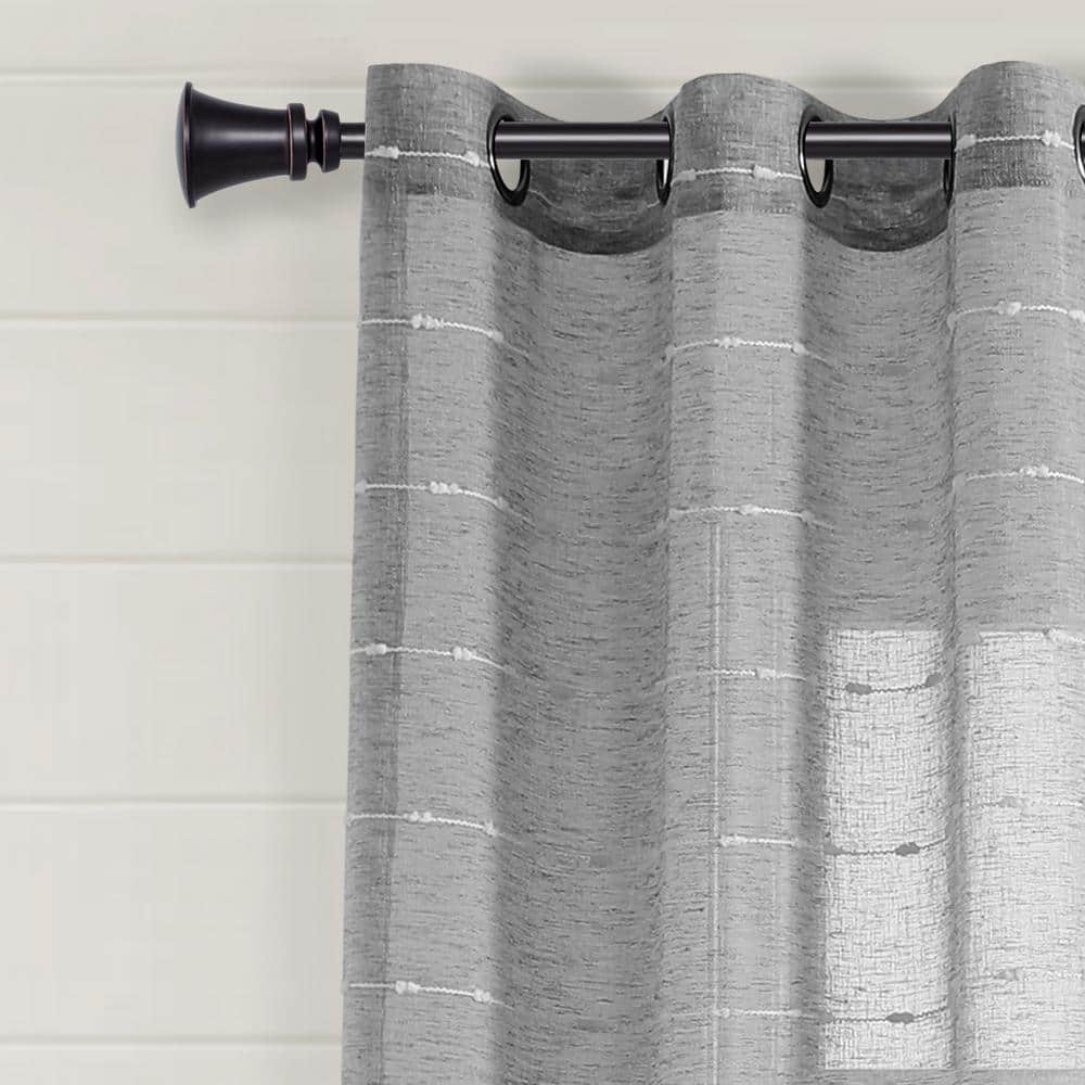 Dark Gray Sheer Polyester Grommet Window Curtain Panels, 38"W x 84"L