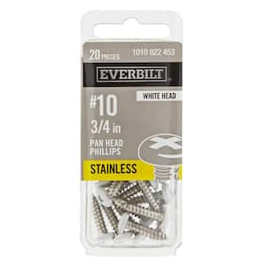 #10 x 3/4 in. White Stainless Steel Phillips Pan Head Standard Sheet Metal Screw (20-Pack)